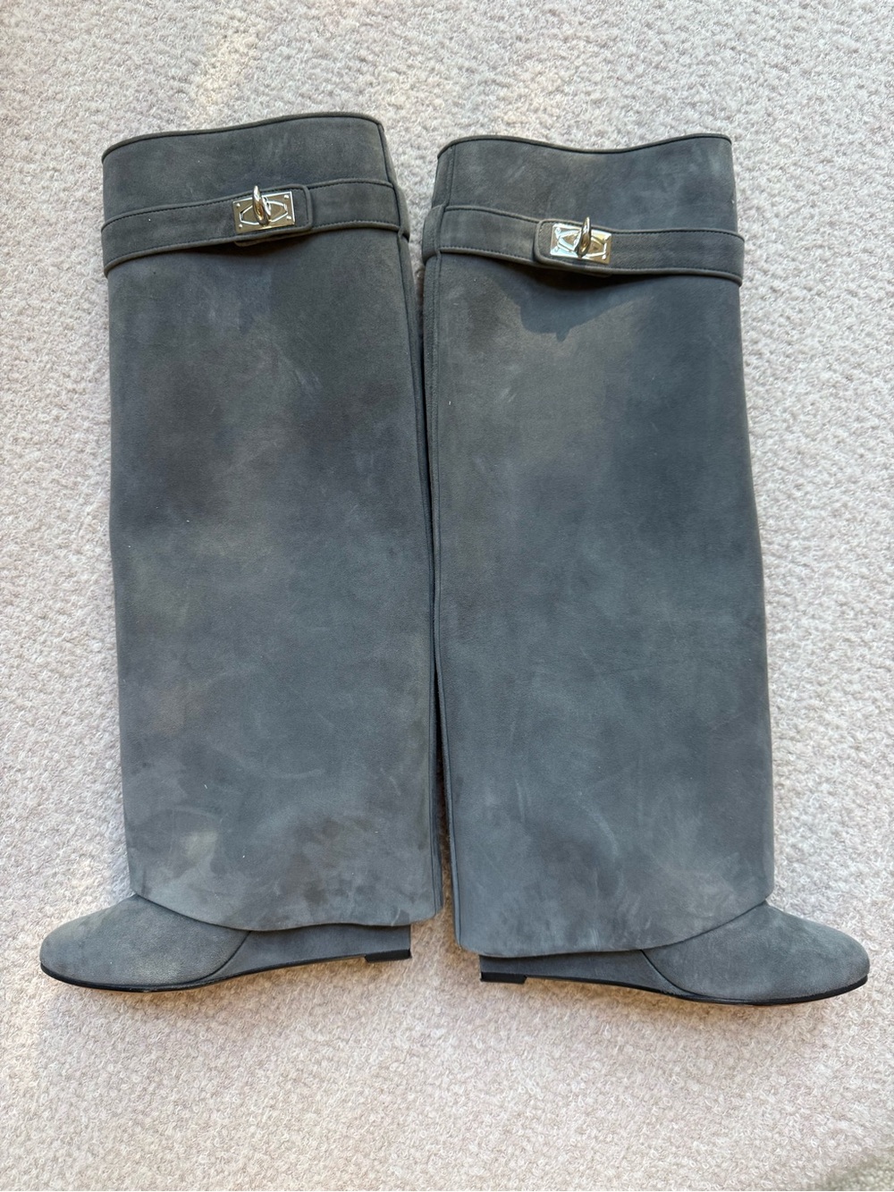 Givenchy Women's Gray Suede Knee-High Boots with Turn-Lock Accent